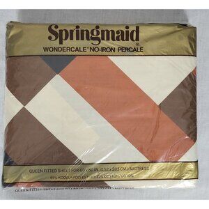 Vintage 70's NEW Springmaid Fitted Queen Sheet Groovy 60x80 USA Boho Woodsy